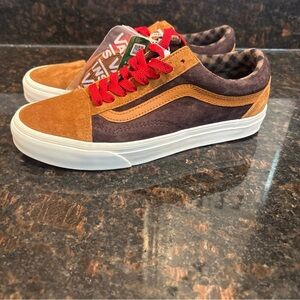 VANS M 8 Old Skool Pig Suede Skate Shoes Plaid Ginger Brown Tan New!